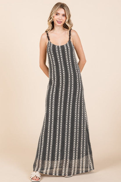 Plus Size Striped Scoop Neck Beaded Strap Maxi Cami Dress – Elegant and Stylish Cami Dress , Beaded Straps, and Flattering Scoop Neckline