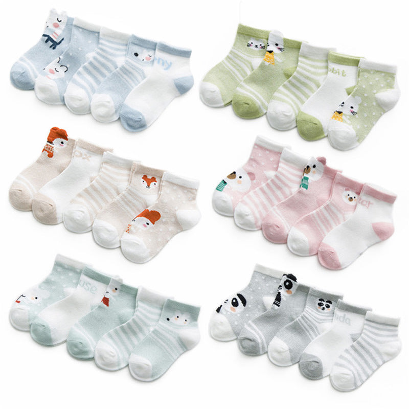 5 Pairs Cute Summer Breathable Mesh Cotton Infant Baby Socks For Newborn Boys And Girls