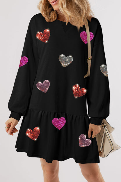Cute Heart Round Neck Long Sleeve Mini Dress Stylish Dress for Women Girls Simple Charming Dress