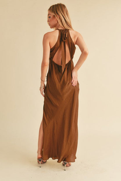 Ruched Side Slit Cutout Back Maxi Cami Dress For Summer–Elegant, Alluring & Sophisticated with Stunning Design