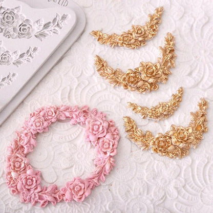 3D Flower Silicone Mold Sugar Paste Fondant Cake Decor Tool Chocolate Cake Candy Fence Shaped Mold Baking Cake Moulds Mini Sizes Roses Flower Fondant Candy Silicone Mold
