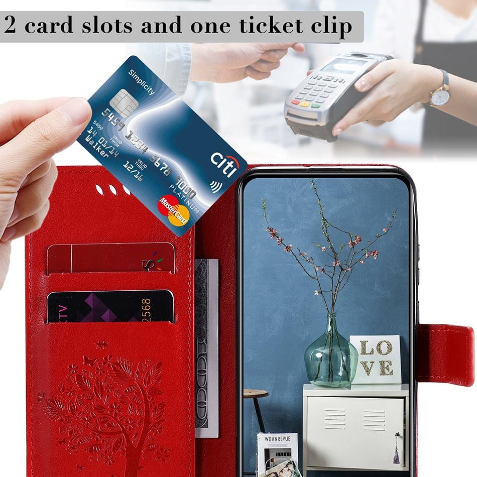 3D Tree Flip Leather Case For iPhone 13 12 Mini Phone Cover PU Leather Wallet Case with Card Holder Kickstand Wrist Strap Flip Cover for iPhone