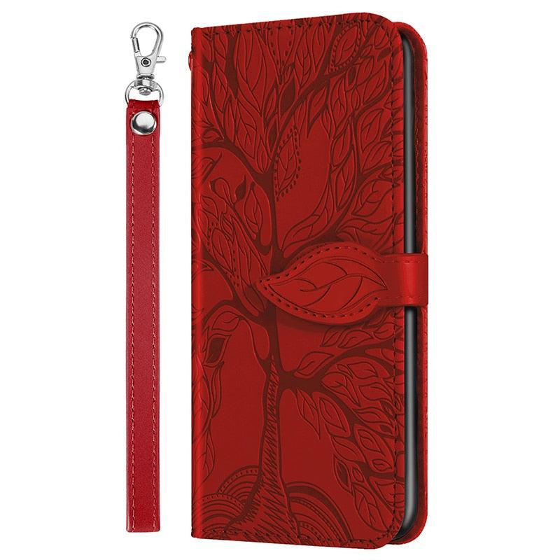 3D Tree Flip Leather Case For iPhone 13 12 Mini Phone Cover PU Leather Wallet Case with Card Holder Kickstand Wrist Strap Flip Cover for iPhone