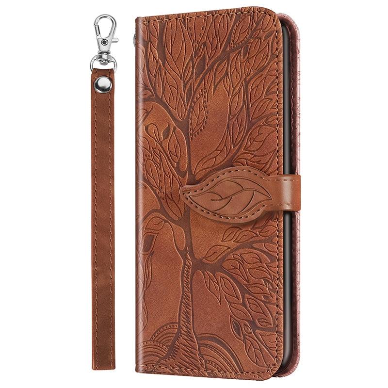 3D Tree Flip Leather Case For iPhone 13 12 Mini Phone Cover PU Leather Wallet Case with Card Holder Kickstand Wrist Strap Flip Cover for iPhone