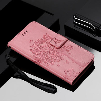 3D Tree Flip Leather Case For iPhone 13 12 Mini Phone Cover PU Leather Wallet Case with Card Holder Kickstand Wrist Strap Flip Cover for iPhone