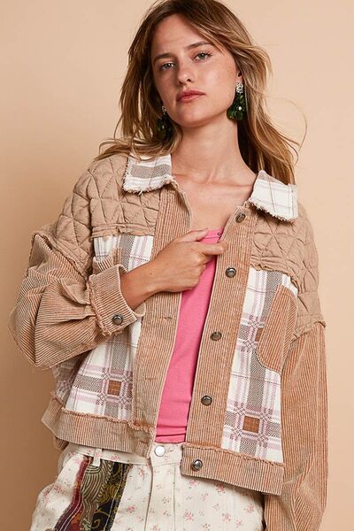 Women Retro Corduroy Jacquard Patchwork Button Up Jacket – Unique & Stylish Outerwear
