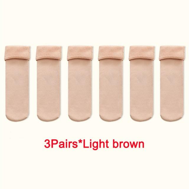 3Pairs Female Winter Warm Thicken Thermal Soft Casual Solid Color Socks Wool Cashmere Home Snow Boots Velvet Home Floor Sock For Women