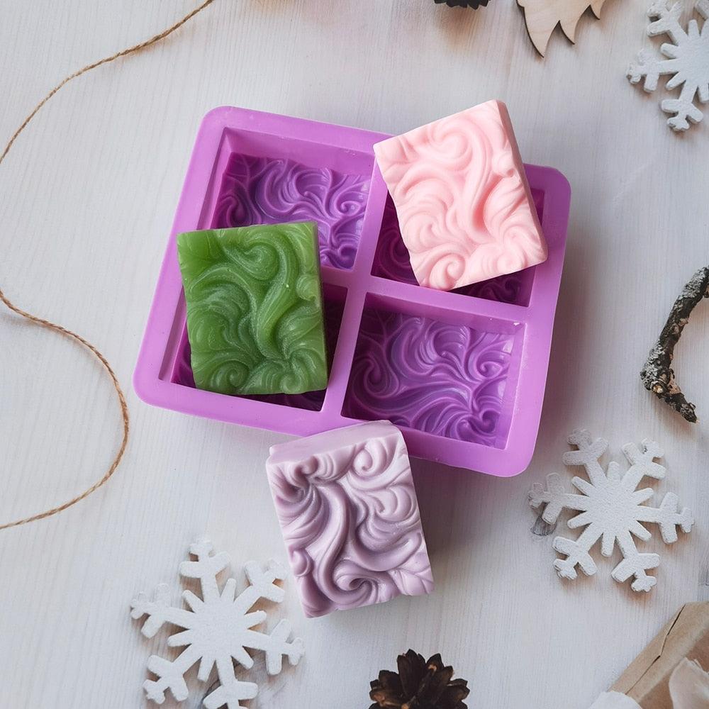 4-Cavity Wavy Flower Silicone Handmade Soap Mold Cake Mold Aromatherapy Plaster Mold Essential Oil Soap Mold 4-Cavity Ocean Wave Soap Mold, Silicone Sea Wave Cake Pan