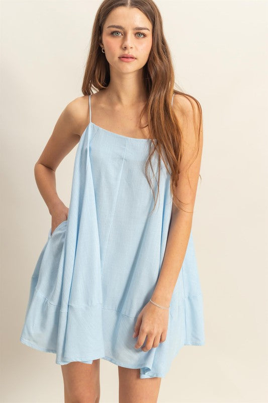 A-Line Flowy Mini Cami Dress with Pockets – Chic, Playful, and Practical for a Relaxed Summer Look with Flowy Design and Convenient Pockets