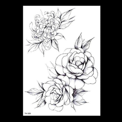 49 Sheets Waterproof Temporary Black Sketches Flowers Tattoo Stickers Flower Rose Tattoos For Women Adults