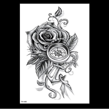 49 Sheets Waterproof Temporary Black Sketches Flowers Tattoo Stickers Flower Rose Tattoos For Women Adults