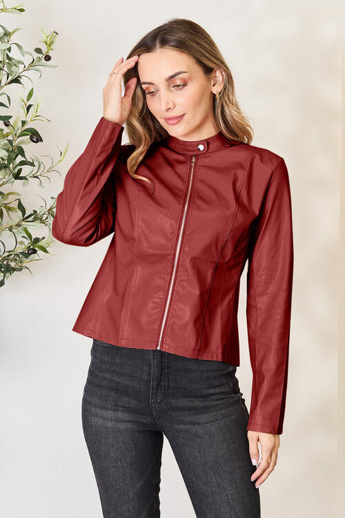 Women Classic Neck Zip-Up Jacket For Everyday Wear Elegant Girls Jacket