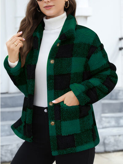 Beautiful Red Women Drop Shoulder Fuzzy Button-Up Jacket Soft And Comfortable Casual Fit Jacket