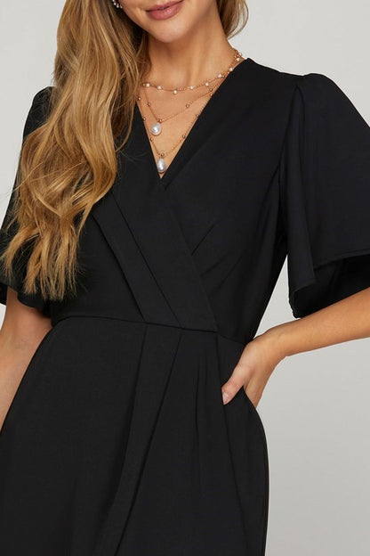 New Ruffled Surplice Short Flutter Sleeve Mini Dress For Women – Elegant, Playful and Feminine Surplice Mini Dress with Flutter Sleeves
