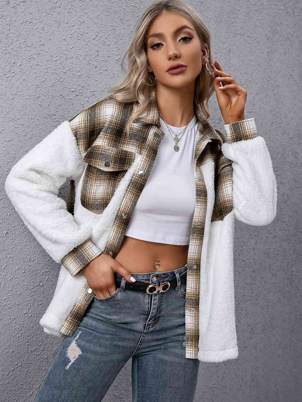 Timeless Modern Plaid Collared Neck Button Down Jacket Casual Simple Jacket For Women Classic Jacket