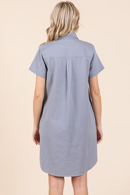 Button Detail Collared Neck Short Sleeve Shirt Dress For Women – Classic, Elegant, Chic, Trendy, Versatile Shirt Dress