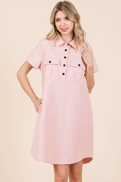 New Button Detail Collared Neck Short Sleeve Shirt Dress For Women – Chic, Trendy, Casual, Unique, Versatile & Classic Elegance