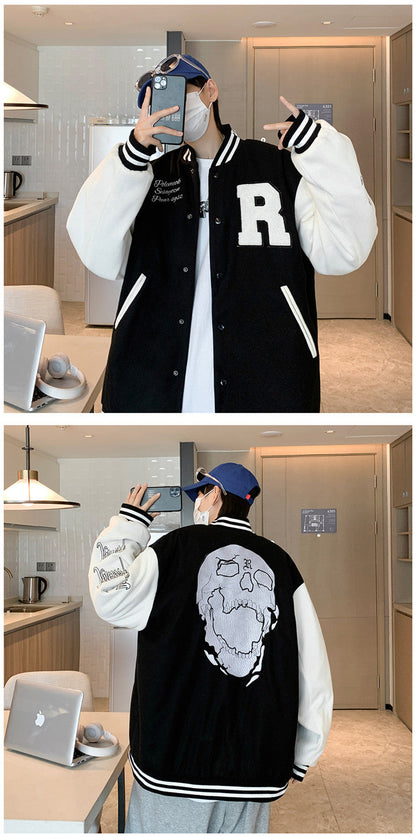 New Elegance Spring Autumn Coat Baseball Bomber Jacket Loose Letter R Men Women Couples Tops Plus Size Jackets Streetwear