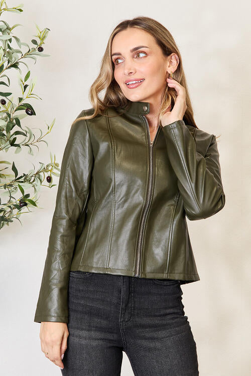 Women Classic Neck Zip-Up Jacket For Everyday Wear Elegant Girls Jacket