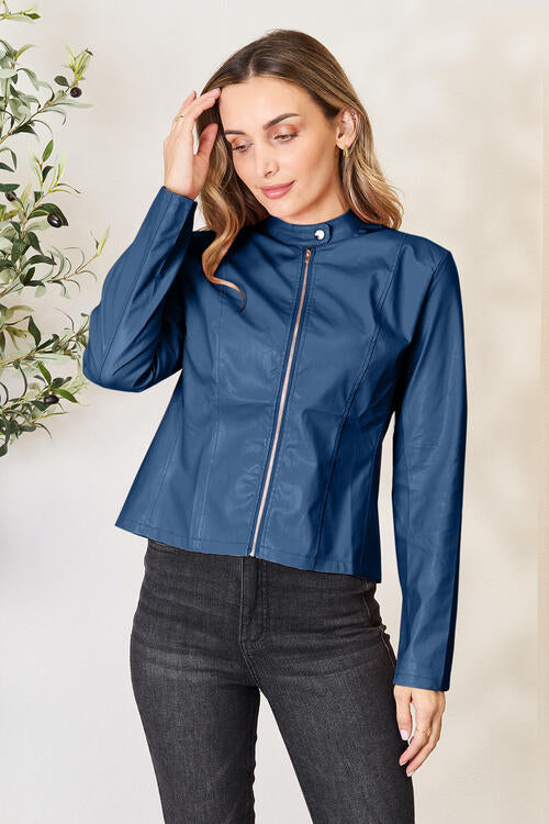 Women Classic Neck Zip-Up Jacket For Everyday Wear Elegant Girls Jacket