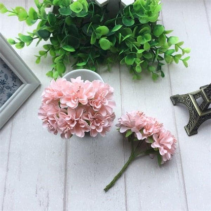 6pcs Silk Stamen Artificial Flower Bouquet Wedding Party Decoration Handmade Wreath Gift Scrapbooking Craft Fake Flowers