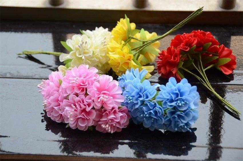 6pcs Silk Stamen Artificial Flower Bouquet Wedding Party Decoration Handmade Wreath Gift Scrapbooking Craft Fake Flowers