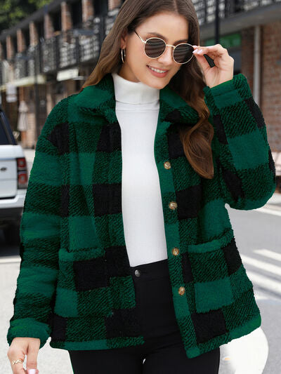 Beautiful Red Women Drop Shoulder Fuzzy Button-Up Jacket Soft And Comfortable Casual Fit Jacket