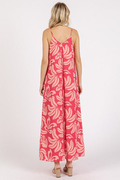 New Summer Printed V-Neck Maxi Cami Dress with Pockets – Chic and Functional Flattering Dress with Ruched Details