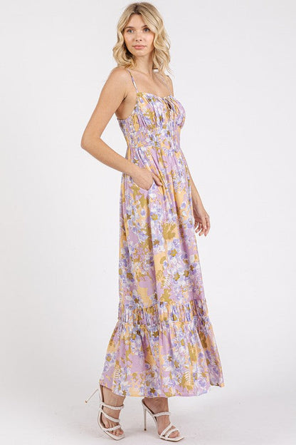 Floral Smocked Back Ruffled Hem Maxi Cami Dress For Summer – Boho Chic, Trendy, Fluttering, Feminine & Effortlessly Stylish