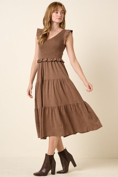 Smocked Ruffled Tiered Midi Dress For Women – Feminine, Romantic & Elegant Boho Chic Dress for Special Occasions