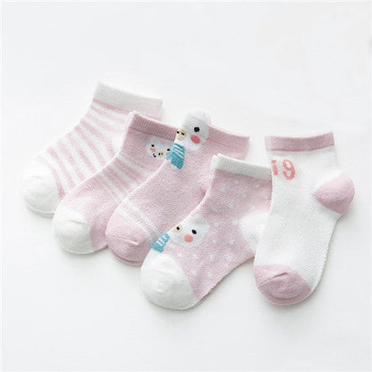 5 Pairs Cute Summer Breathable Mesh Cotton Infant Baby Socks For Newborn Boys And Girls
