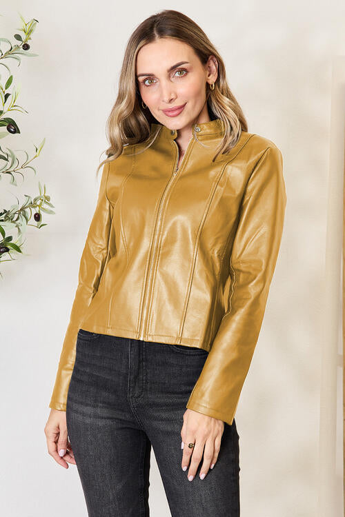Women Classic Neck Zip-Up Jacket For Everyday Wear Elegant Girls Jacket
