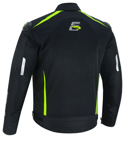 Men’s High Premium Quality Summer 4 Pockets Waterproof Motorcycle Black/Fluorescent Jacket-