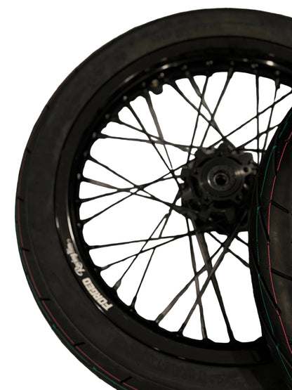 Surron Light Bee X / E-Ride Pro Supermoto Wheelset (Thick/Wide) - Chrome Silver / Gloss Black