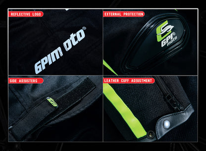 Men’s High Premium Quality Summer 4 Pockets Waterproof Motorcycle Black/Fluorescent Jacket-