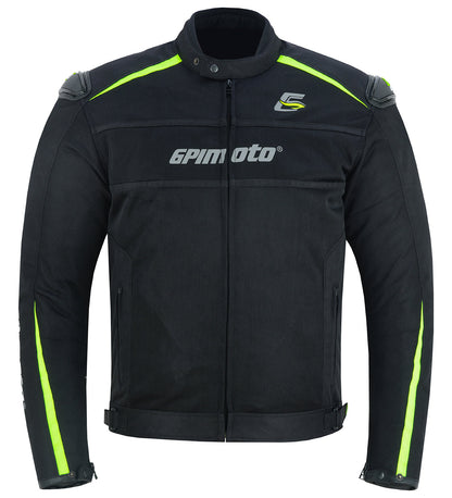 Men’s High Premium Quality Summer 4 Pockets Waterproof Motorcycle Black/Fluorescent Jacket-