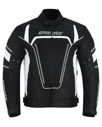 Men's All Season High Premium Quality 4 Pockets Waterproof Motorcycle Jacket – Black/White-