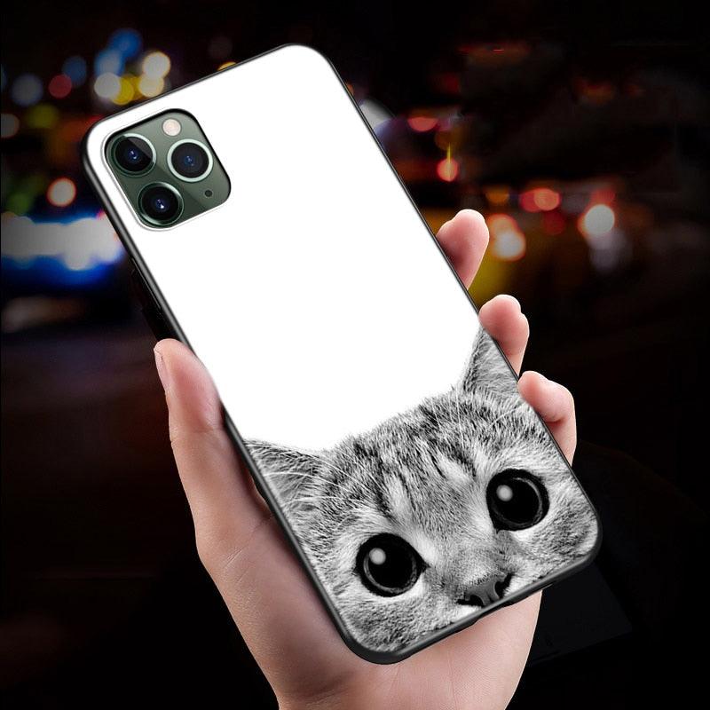 Black Big Eye Cat Cover Phone Case For iPhone 14 13 12 11 Pro Max Mini XS Max X XR Silicone Black Anti-Fingerprint Anti-Fall Clear Soft Anti-Yellow Cover Silicone Case