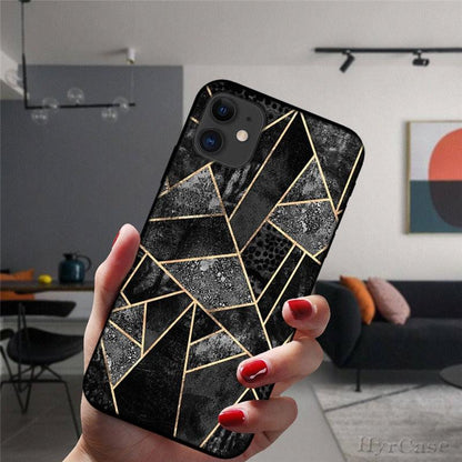 Unique Abstract Ultra Thin Sparkle Soft Silicone Case For iPhone XS Max 8 7 Plus X XR 6 6S 5S Mini Black Phone Case Marble Geometric Art Soft Silicone Cover