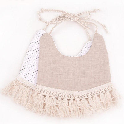 Double-deck Infant Baby Girl Boy Bib Kid Toddler Dinner Feeding Tassel Cotton Linen Burp Cloths