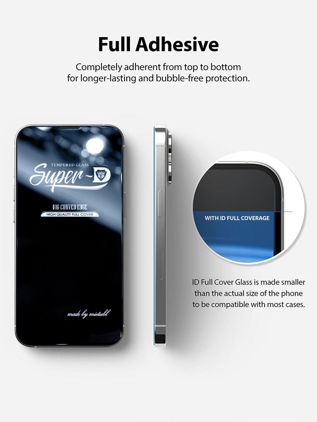 2PCS Super Glass for iphone 14 13 Pro Max screen protector best Oleophobic Coating 2.5D edge full glue cover for iPhone 14 13 mini Black Edge 9H Tempered Glass Film Case-Friendly HD Clear Screen Protector For iPhone