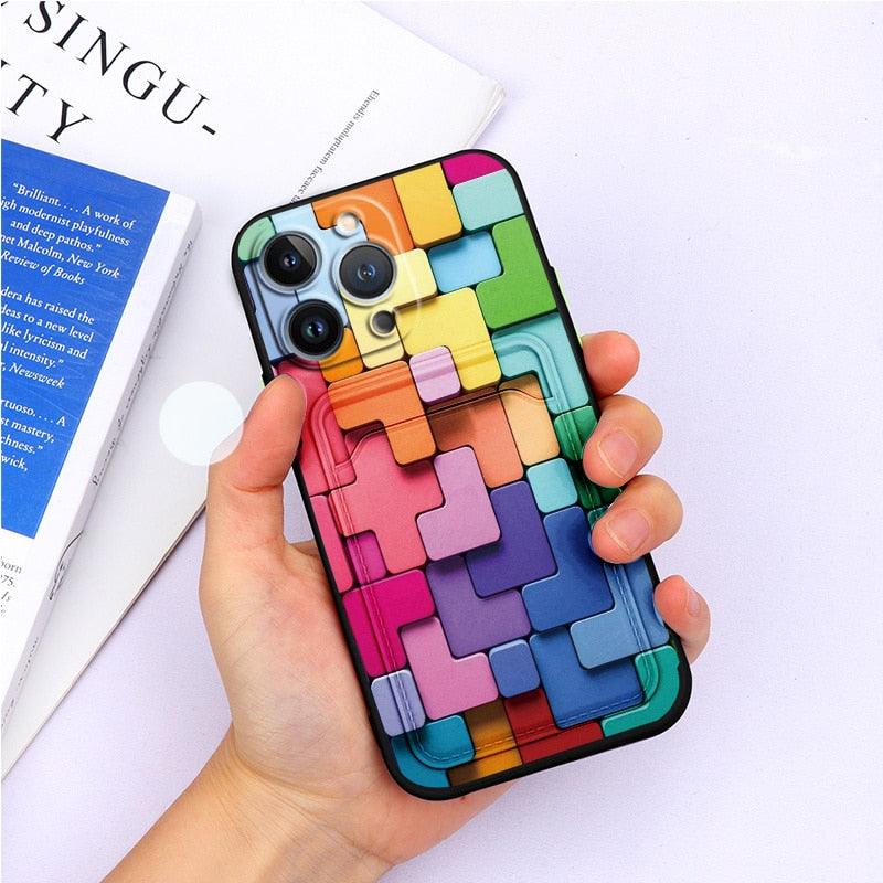 Charming Silicone Soft Anti-Scratch Cases For iPhone 13 Pro Max Case Silicone Wallet Card Holder Cover For iPhone 13 Mini 13ProMax 13Pro Flower Butterfly Beautiful Design Card Holder iPhone Case