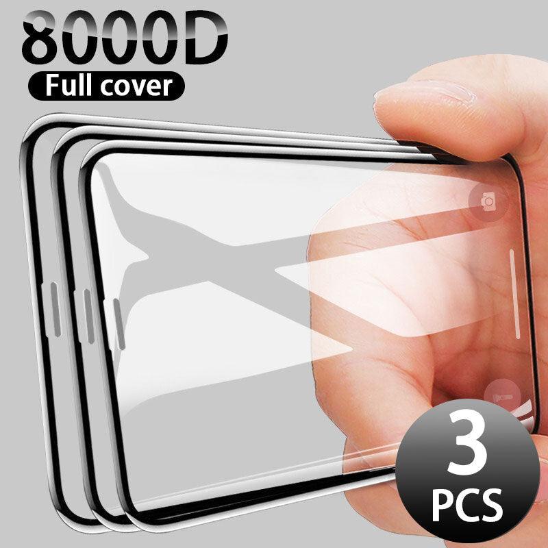 3pcs Full Cover Protective Glass On For Iphone 11 12 13 Pro Max Tempered Glass Film Iphone X Xr Xs Screen Protector Curved Edge Anti Scratch Bubble Free Smooth Tempered Glass Screen Protector