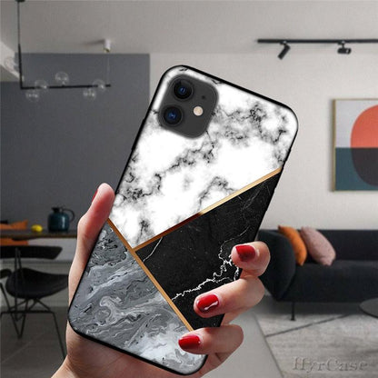 Unique Abstract Ultra Thin Sparkle Soft Silicone Case For iPhone XS Max 8 7 Plus X XR 6 6S 5S Mini Black Phone Case Marble Geometric Art Soft Silicone Cover
