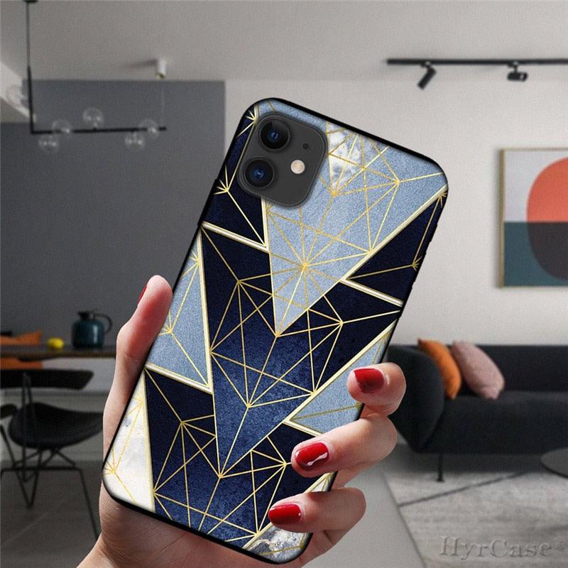 Unique Abstract Ultra Thin Sparkle Soft Silicone Case For iPhone XS Max 8 7 Plus X XR 6 6S 5S Mini Black Phone Case Marble Geometric Art Soft Silicone Cover