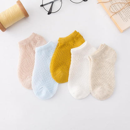 5 Pairs Thin Combed Cotton Cute Animal Baby Socks Mesh Short Socks For Newborns Boys & Girls
