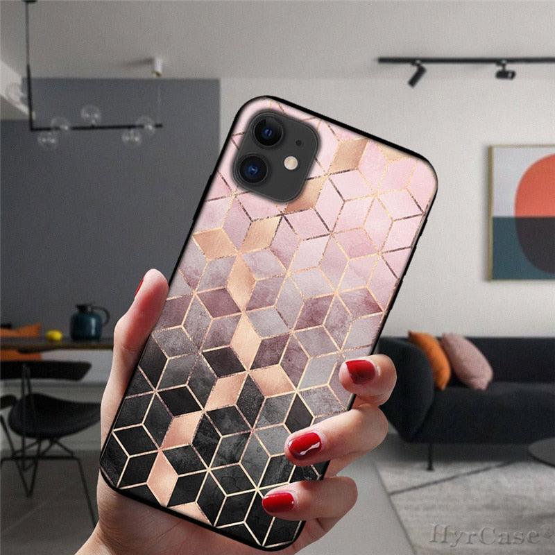 Unique Abstract Ultra Thin Sparkle Soft Silicone Case For iPhone XS Max 8 7 Plus X XR 6 6S 5S Mini Black Phone Case Marble Geometric Art Soft Silicone Cover