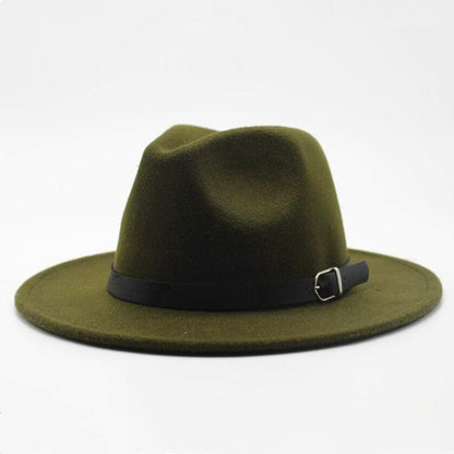 Vintage Winter Autumn Woolen Women Men Belt Buckle Fedora Hat Classic Wide Brim Floppy Hat Retro Warm Top Hat Vintage Cap Women Fedoras Durable Hat