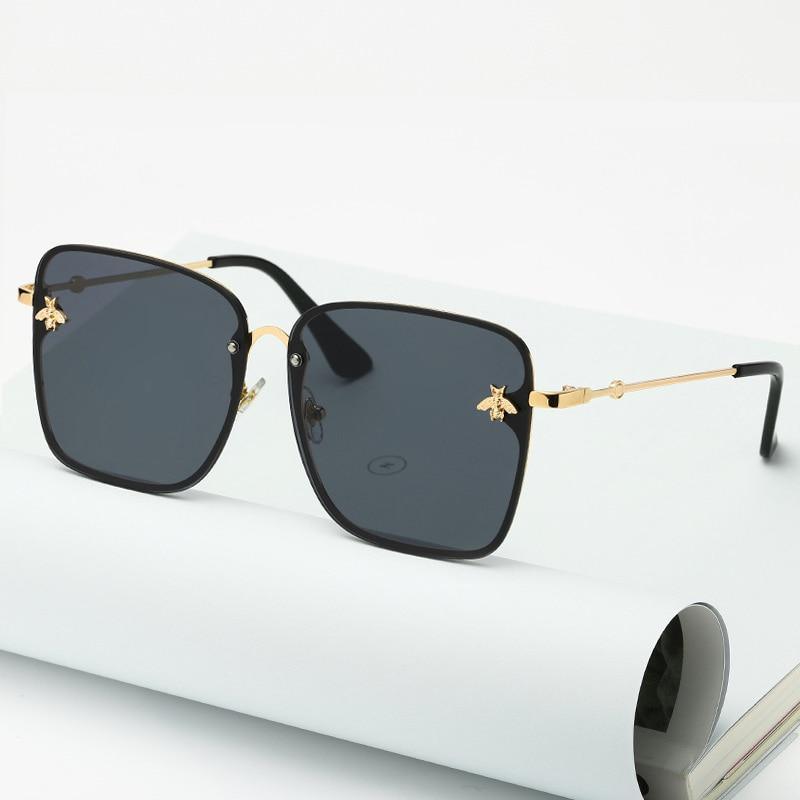 New Fashion Lady Oversize Rimless Square Bee Sunglasses For Women  With Small Bee Glasses Design Gradient Sunglasses With UV400