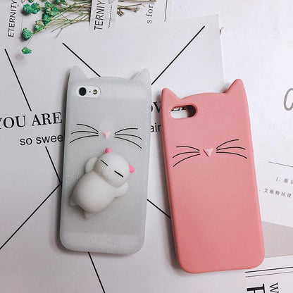 Cat Soft Silicone Mobile Phone Case Back Cover 3D Cute Bear Seal Phone Case For iPhone 6 6S 7 8 Plus X Case Cartoon Cat Ear Silicone Case For iPhone5S SE 8 Plus